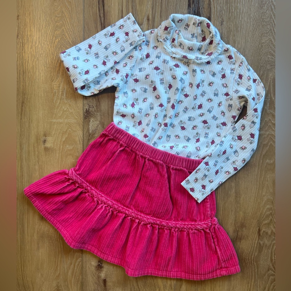 Hanna Andersson Hot Pink Corduroy Ruffle Skirt Size 4T Holiday & Fall Styling